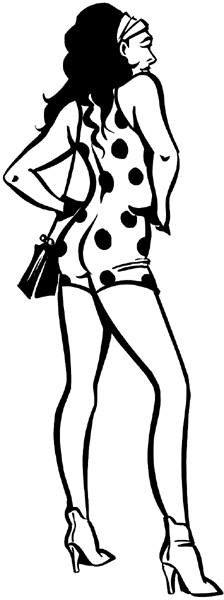 Lady in a mini outfit vinyl sticker. Customize on line. Fashion Clothes 036-0375